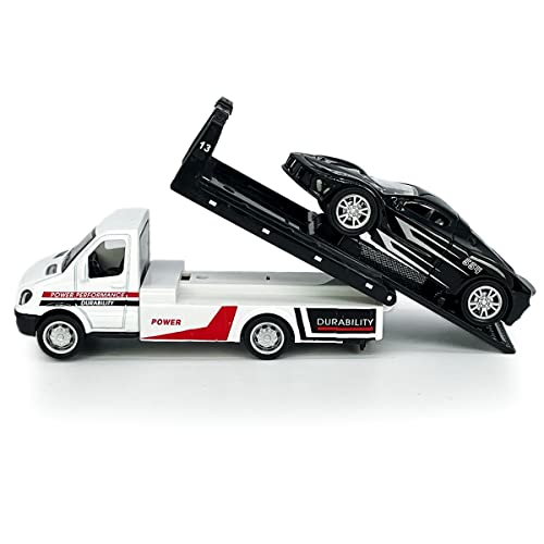 Flatbed Truck Toy Tow Truck Transport Trailer Car Carrier Metal Diecast Pull Back Vehicles 2 In 1 Vehicle Playset Toy Trucks For Boys Kids Toddlers Birthday For Age 3 4 5 6, White #TOP3