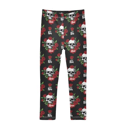 Red Rose Skull Head Girls Leggings Soft Stretch Workout Yoga Dance Pants for Kids Casual Tights