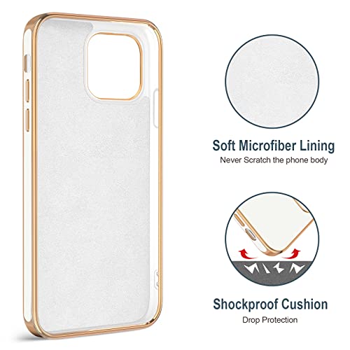 Hython Case For Iphone 14 Pro Case With Ring Stand [360° Rotatable Ring Holder Magnetic Kickstand] [Support Car Mount] Plated Gold Edge Slim Soft Tpu Luxury Protective Phone Case Cover, White #TOP2