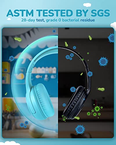 Image of awatrue Kids Headphones for School Travel, 85 /94dB Safe Volume Limit, 3.5mm Jack, HD Mic, Portable Wired Headphone with Shareport, Stereo Sound On-Ear Headphones for Toddler Kids Girls Boys Blue