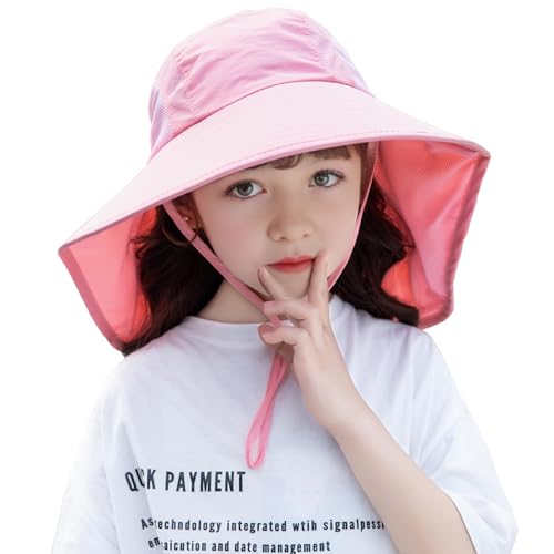 Rosoz Kids Sun Hat with Neck Flap UV Protection Summer Toddler Beach Hat Unisex Ponytail Hat Wide Brim Fishing Hat3
