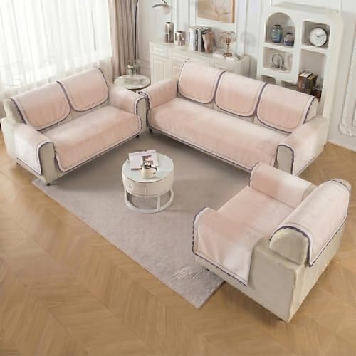 Image of Story@Home Sofa Cover 6 Seater Fully Covered | Sofa Covers 3 Seater and 2 Seater & Single Sofa Cover - 3+2+1 Sofa Set Cover Config | Sofa Mat with Sofa Back Covers & ArmRest Covers - Cotton Candy