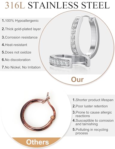 Hoop Earrings for Women & Men 316L Surgical Stainless Steel Huggie Earrings with Sparkling Cubic Zirconia Huggie Hoop Earrings - Hypoallergenic CZ Earrings,Trendy Tiny Hoops for Cartilage & Lobe.3