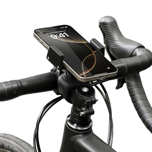 A2C Aluminiumlegierung Handyhalterung Fahrrad mit Silikon-Stoßdämpfung für Rennrad，E-Scooter，Kinderwagen，für Handy-Bildschirm 5,8-6,9 Zoll iPhone 12-17