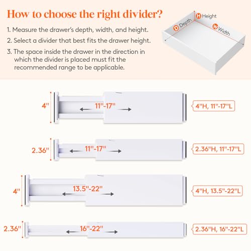 Lifewit 8 Pack Drawer Dividers 4" High,11-17" Adjustable Dresser Drawer Organizers for Clothes, Expandable Dresser Separators in Bedroom/Bathroom/Kitchen/Vanity/Office Organization and Storage, White - Image 4