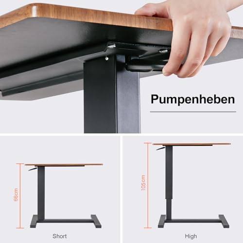 FATIVO Betttisch auf Rollen Höhenverstellbar, Computertisch Stehpult auf Rollen Tisch Holz Pflegetisch Krankentisch Beistelltisch Laptoptisch Sofatisch für Wohnzimmer Schlafzimmer 80x40x68-105cm