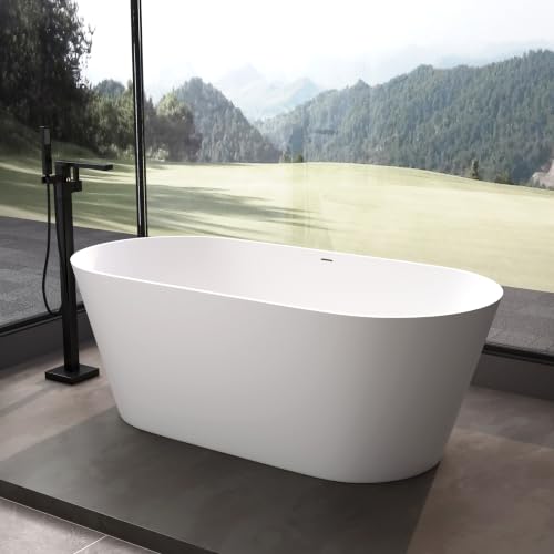 MEDUNJESS 63'' Free Standing Tub, Stone Resin Soaking Tub For Bathroom