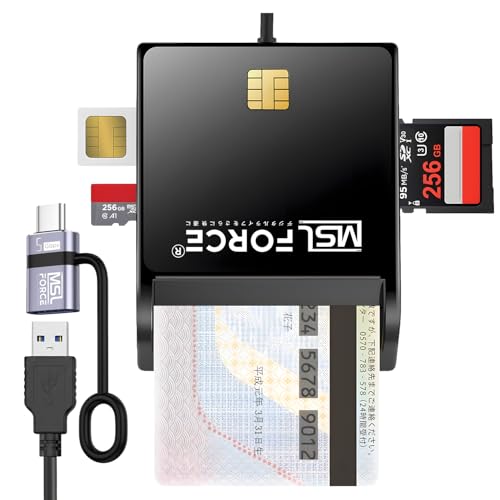 日本の中小企業 MSL FORCE 4in1 ICカードリーダー マイナンバー対応 変換アダプタ付 IC SD MMC TF microSD SIM ICチップ scr306-2 (USB-Cアダプタセット)
