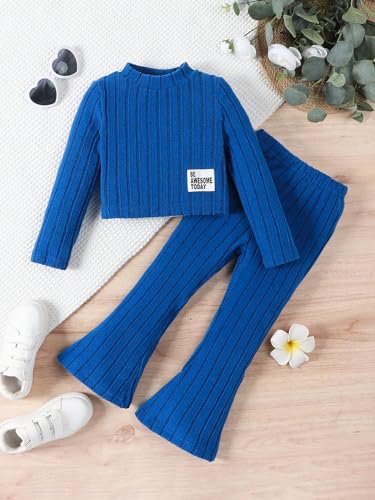 Image of Floerns Girl's Round Neck Long Sleeve Tee Shirt Flare Leg Pants Set 2 Piece Outfit