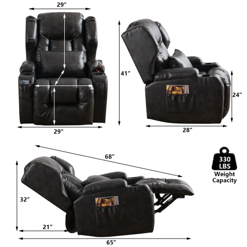 Etageria Swivel Recliner Nursery Rocking Chairs 360°, Manual Glider Recliner Chairs For Living Room,Upholstered Swivel Single Sofa Seat With Cup Holders, Side Pockets, Leather #TOP1