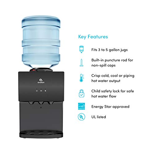 Avalon A11Blk 3 Temperature Top Loading Countertop Water Cooler Dispenser With Child Safety Lock. Ul/Energy Star Approved-Black Stainless Steel #TOP2
