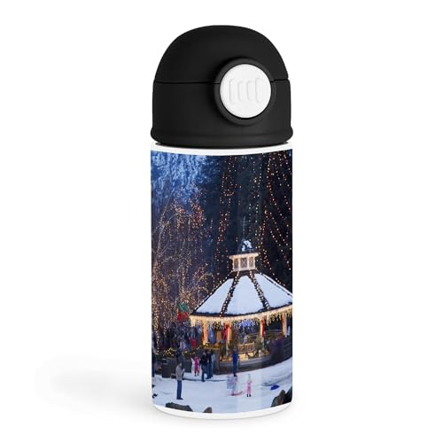 Sentimental Winter Enthusiasts 12oz Kids Black Bottle – Snowy gazebo