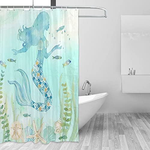 Jamie World Ocean Mermaid Shower Curtain Girls Room Shower Curtain Starfish Shell Fish Scale Bathroom Shower Curtains Turquoise Waterproof Polyester Fabric Decor With Plastic Hooks 60 X72 Inches #TOP1