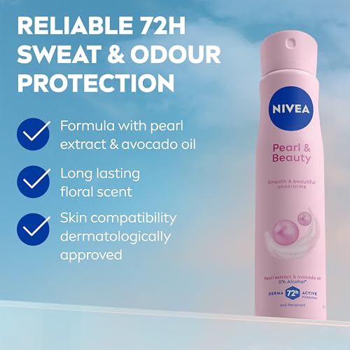 NIVEA Pearl & Beauty Anti-Perspirant Deodorant Spray (250ml), Women's Deodorant Spray with 72H Sweat and Odour Protection, Anti-Perspirant for Women with Pearl Extracts - Image 2