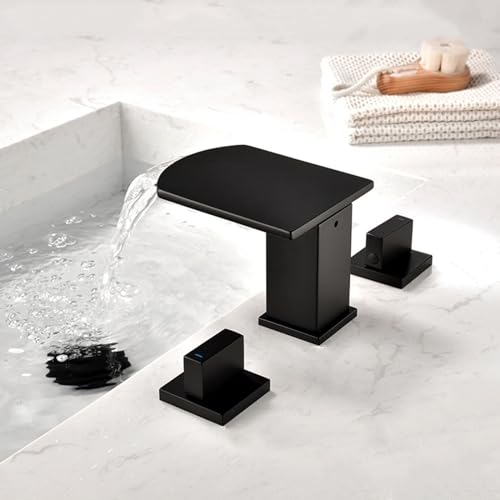 Robinet de lavabo cascade de luxe noir mat MOCHAMIK, ensemble de salle de bains 3 pièces durable
