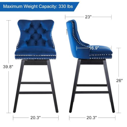Image of Blue Swivel Bar Stools, Velvet Counter Height Bar Stools Set of 3