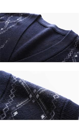 Men's Wool Thick Cardigan Sleeveless Sweater Buttons Argyle Knit with Pockets Vest2