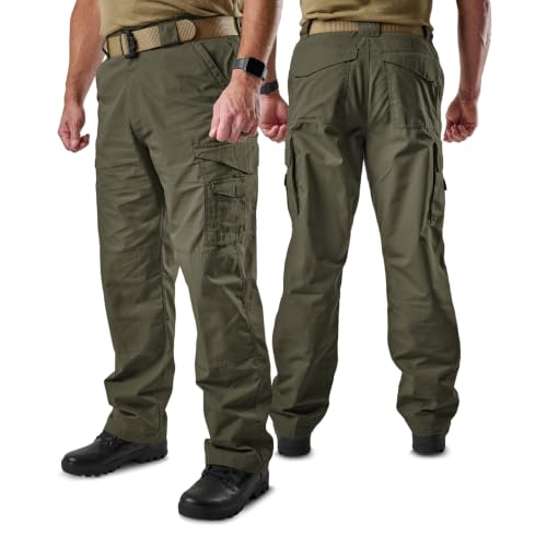 Tru-Spec 24-7 Original Tactical Pants for Men - Water-Resistant CCW Cargo Work Pants with Rugged Build and Knee Pad Openings, LE Green - 40W x 30L