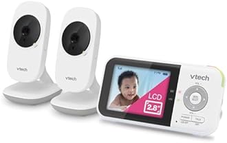 VTech VM819-2 Baby Monitor, 2.8” Screen, 2 Cameras, 1000ft Range, Night Vision, 2-Way Audio, Temperature Sensor, Lullabies, Secured Transmission No WiFi