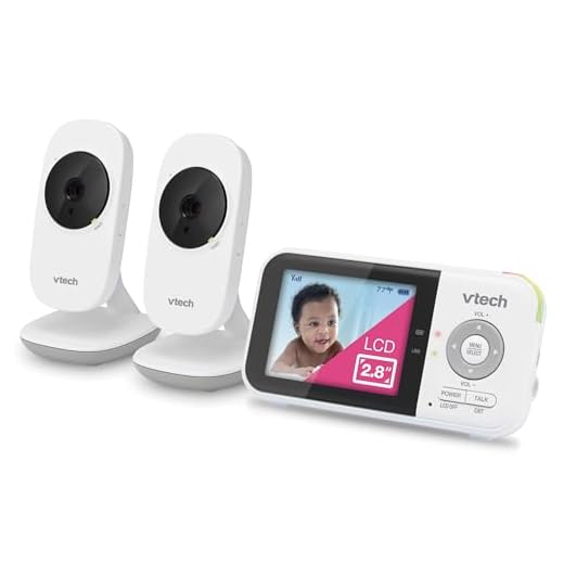 VTech Baby Monitor with 2 Cameras No WiFi – 19Hr Video Battery, 1000ft Range, Night Vision, Two-Way Talk, Temperature Sensor, Sound-Activated Screen | VM819-2