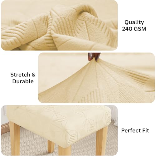 Image of Lukzer Elastic Dining Chair Cover - 1PC Pastel Yellow Starlight | Textured High Stretch Jacquard Seat Cover | Removable Washable Short Dining Chair Cover Protector Seat Slipcover | (CC-141-01)