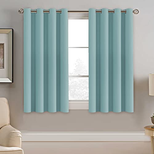 Image of H.VERSAILTEX Blackout Curtain for Living Room Small Window Kitchen Blackout Curtains 45 inch Length Energy Saving Solid Grommet Blackout Drape, One Panel, Mineral Blue, 52 inch W x 45 inch L