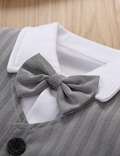 Image of HMD Baby Boy Long Sleeve Gentleman White Shirt Waistcoat Bowtie Tuxedo Onesie Jumpsuit Overall Romper