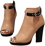Women's Open Peep Toe Booties Cutout Side Strap Buckle Chunky Block Heel Sandal Fashion Short Ankle Boots Dressy Sandals
