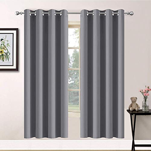 Yakamok Gray Blackout Curtains Panels Room Darkening Thermal Insulated Drapes with 8 Grommet, 2 Tie Backs Included (Grey, 52" Wide x 63" Long Each Panel, One Pair)