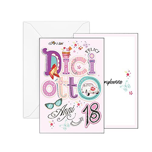 Arkraft Biglietto Auguri Di Compleanno 18 Anni Con Glitter (Femmina, A-018A)