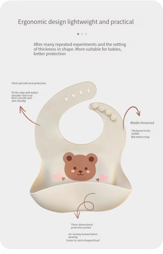 Image of Silicone Bib for Baby | Waterproof Silicone Baby Bib for Feeding with Crumb Catcher | Adjustable Neckline with Buttons | Washable & Reusable | Suitable from 6 to 36 Months