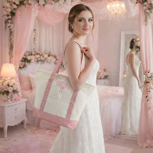 Bolso Tote para Novia grande rosa bordado miniatura 5