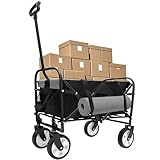 Foldable Wagon Cart with Strapping System Beach Wagon Utility Cart for Outdoor...