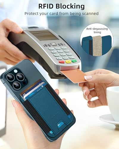 HiWe for MagSafe Wallet, Strongest Magnetic Wallet for iPhone 17/16/15/14/13/12 Series, 7 Cards Holder, Leather Minimalist Slim RFID, 1 Slot, Dark Blue & Black4