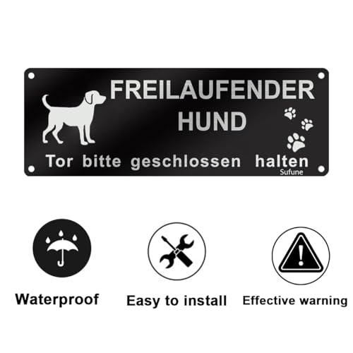 Vorsicht Freilaufender Hund Schild Tor Bitte Geschlossen Halten 25x9cm Aluminium Vintage Schwarz