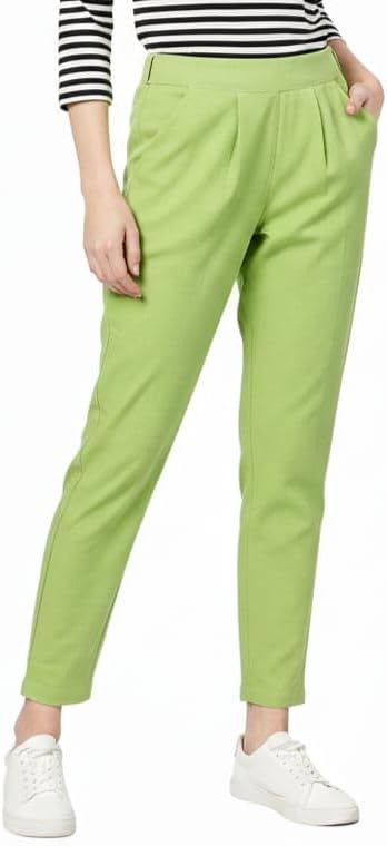 DIGITAL SHOPEE Women Regular Fit Elastic Waist Full Length Cotton Formal Trouser for Casual Wear, Office Wear