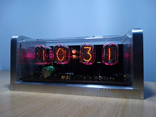 Chronix Vintage Nixie Tube Clock With 4Xin-12 Displays & Alarm & Pink Backlight & Aluminum Case #TOP1