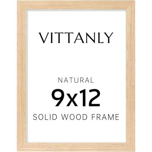 Vittanly 9x12 Picture Frame, Solid Wood Frame with Plexiglass, Natural