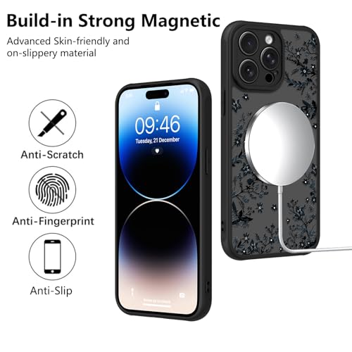 Image of KANGHAR Case for iPhone 14 Pro Florals Pattern | [Compatible with Magsafe] Cute Flower Branch Protective Magnetic Case for Girls Women Men