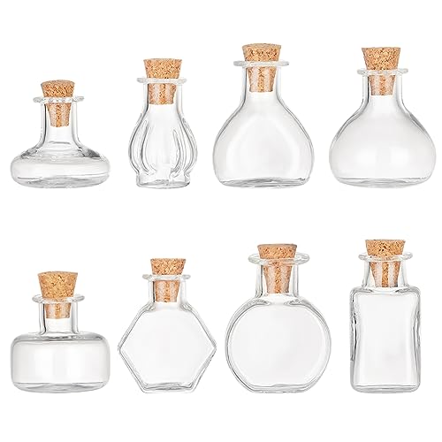 PH PandaHall 8 Style Mini Bouteilles en Verre Bocaux en Verre Transparent Bouteilles Vides avec Bouchons en Liège Petite Bouteille à la Dérive Pot de Sort...