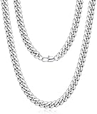 Jewlpire Silver Chain for Men Women, 6mm Mens necklace Cuban Link Chain Necklace for Men, Mens Chain 18 Inch