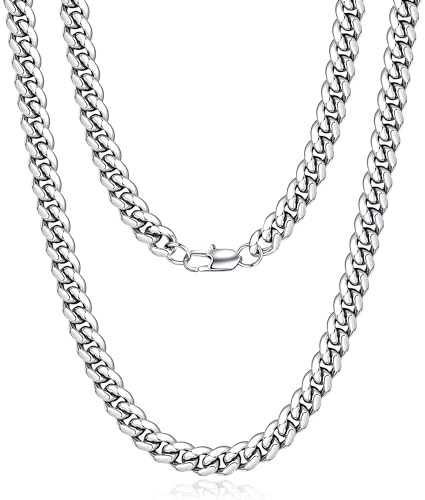 Jewlpire Silver Chain, 6mm Cuban Link Necklace for Men & Women, 22 Inch
