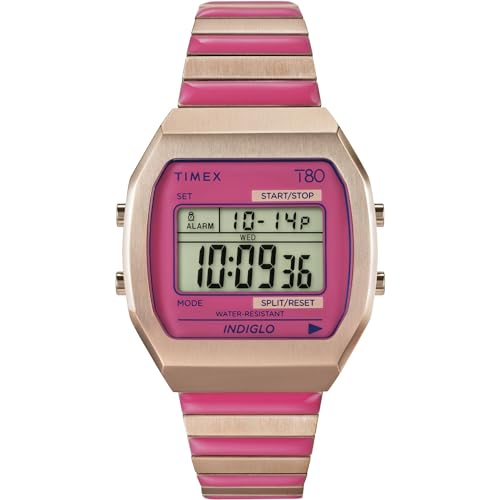 Image of TIMEX 80 Digital Watch for Women with Pink Square Dial & Rose Gold Stainless Steel Bracelet Band Water Resistant Women's Wrist Watches - TW2W41600UJ
