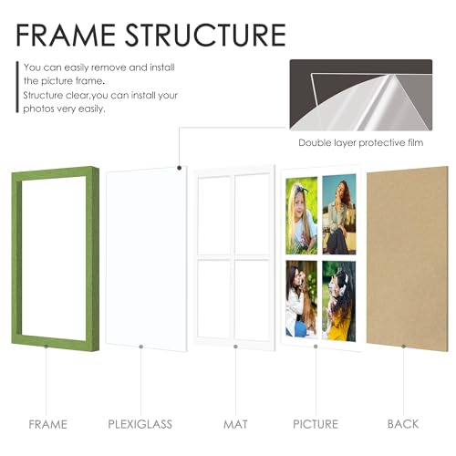 Image of DUENPY 12x16 Picture Frame 5x7 Collage Picture Frame Displays Four 5x7 inch Photos or 12x16 (Without Mat) for Available Horizontal Wall Mounting Display and Vertical Green