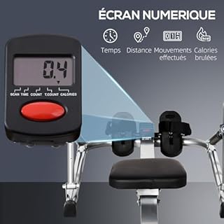 HOMCOM Rameur d'appartement Pliable - Collaboration Aosom.FR x FFHandball - 3 Niveaux de résistance écran LCD Multifonction - Acier ABS Noir Gris