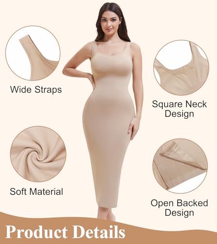 Shapewear Full Slip for Under Dresses, Tummy Control Slip Dress for Women, Square Neck Long Slimming Dress3