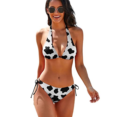 Cow Print Bikini Sets String Halter Triangle Bathing Suits Swimsuit for Women