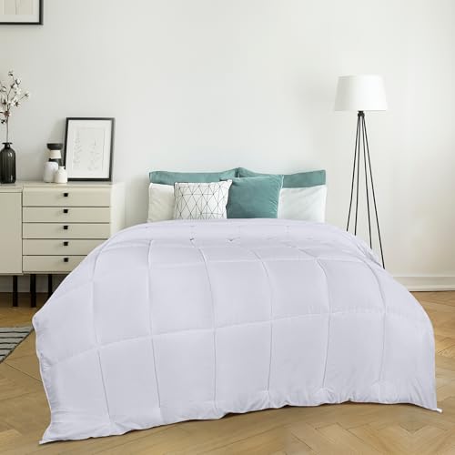 Utopia Bedding Bettdecke 200x200 cm, Mikrofaser Ganzjahresbettdecke mit Eckschlaufen, Steppdecke mit Hohlfaserfüllung 200 GSM (Weiß)