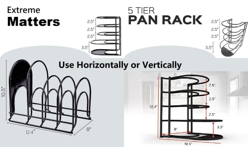 Extreme Matters Heavy Duty Pot And Pan Organizer Holder - Holds Cast Iron Skillets, Pots, Frying Pan, Lids - Durable Steel Construction Griddles And Shallow Pots - Space Saving Kitchen Storage - Black #TOP5