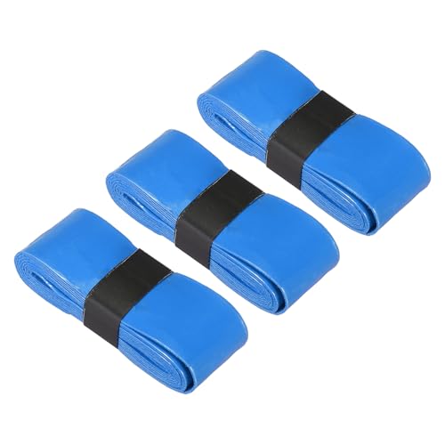 PATIKIL Tennis Racket Grip Tape, 3 Pack PU Racquet Overgrip with Damping Ridges Anti-Slip Absorbent Perforated Handle Grip Flat Adhesive for Badminton Pickleball Fishing Rod, Blue